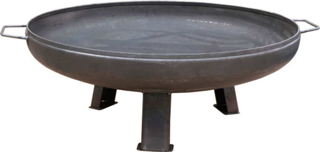A metal fire pit on a white background.