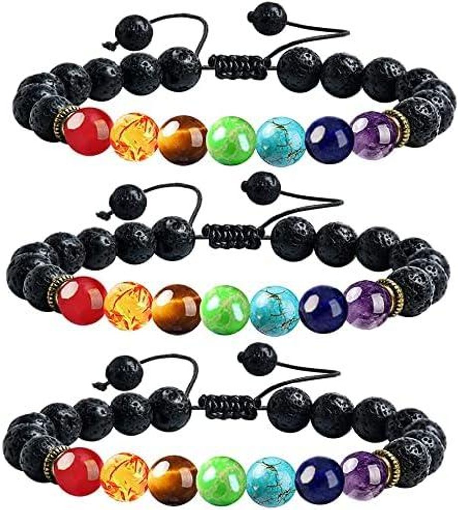 3 Stück Chakra Armband Echte Steine, Heilstein Armband für Produktbild 