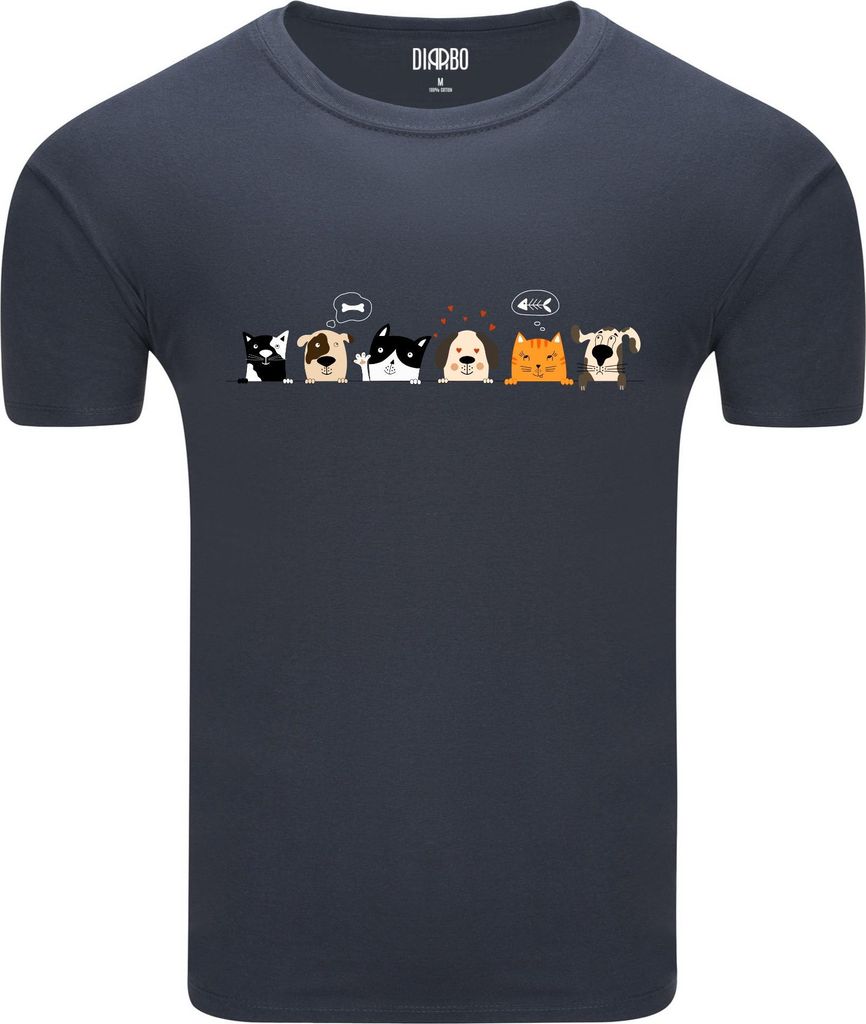 Diarbo Herren T-Shirt mit Lustigem Tierliebhaber Druck Lustige Katzen und Hunde Dunkelgrau Gr.XL