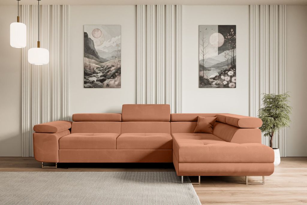 ALTDECOR Ecksofa mit Schlaffunktion und Bettkasten GUSA-L - 272x202x107 cm Apricot - Corner Sofa Bett Eckcouch Couch L-Form Schlafcouch Ausziehbar ...