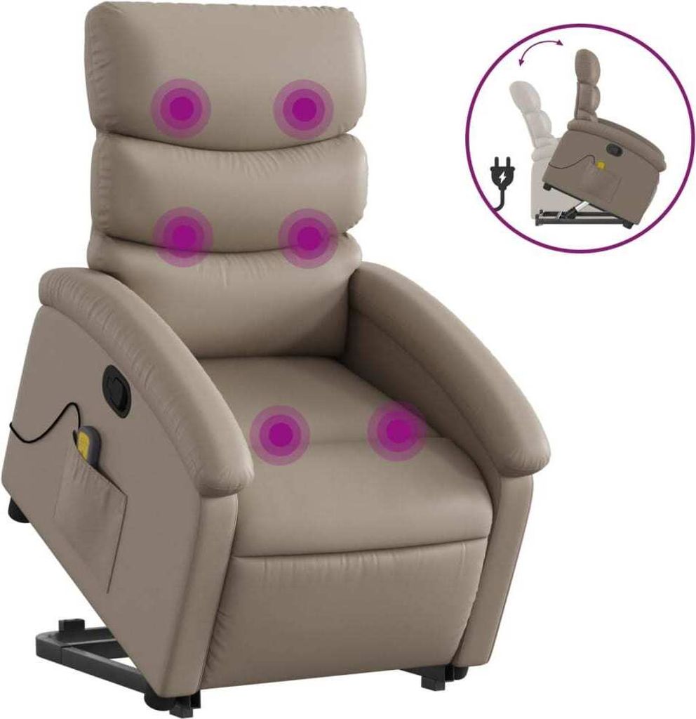 vidaXL Massagesessel mit Aufstehhilfe Cappuccino-Braun Kunstleder