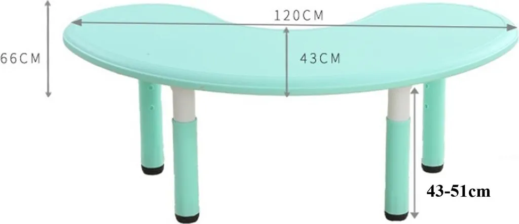 Scrivania per bambini regolabile in altezza (43-51 cm), scrivania per bambini 120 x 65 cm in plastica verde chiaro - tavolo a mezzaluna, tavolo a luna multifunzionale adatto a bambini e bambine di età compresa tra 2 e 10 anni - 2