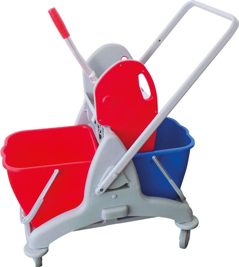 CleanSV Zweieimer - Kunststoff - Reinigungswagen, Putzwagen mit Moppresse, 2 x 18 Liter Eimern