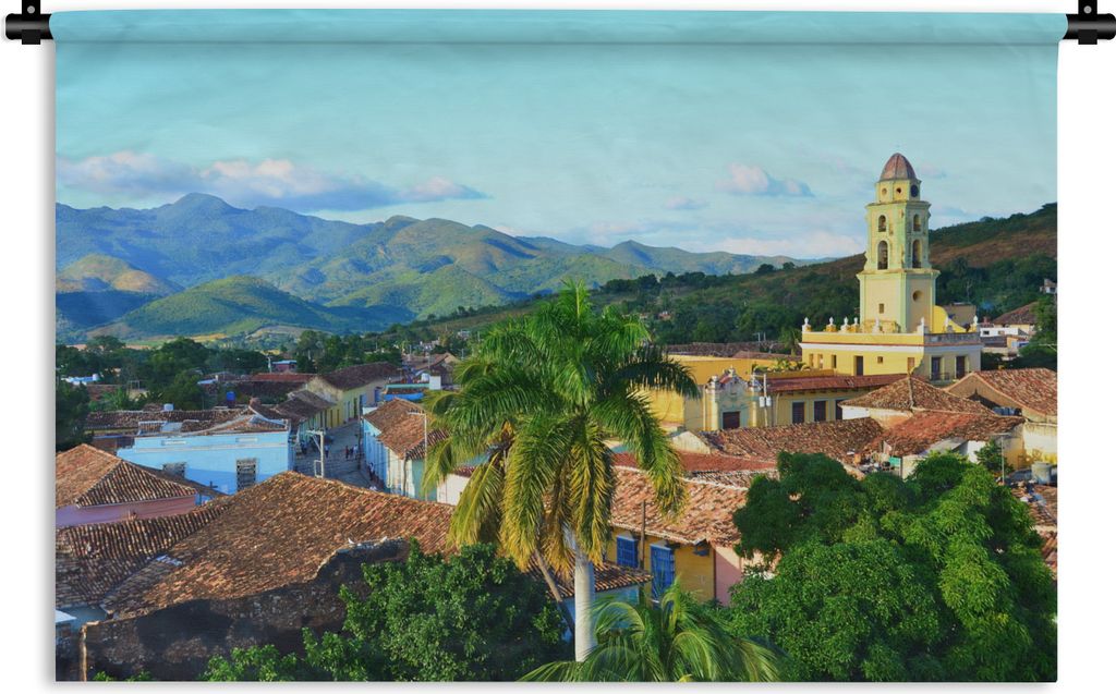 MuchoWow Wandteppich Wandbehang Die Altstadt von Trinidad mit den Bergen im Hintergrund in Kuba 120x80 cm Tapisserie Dekoration Wandtuch - Wandde...