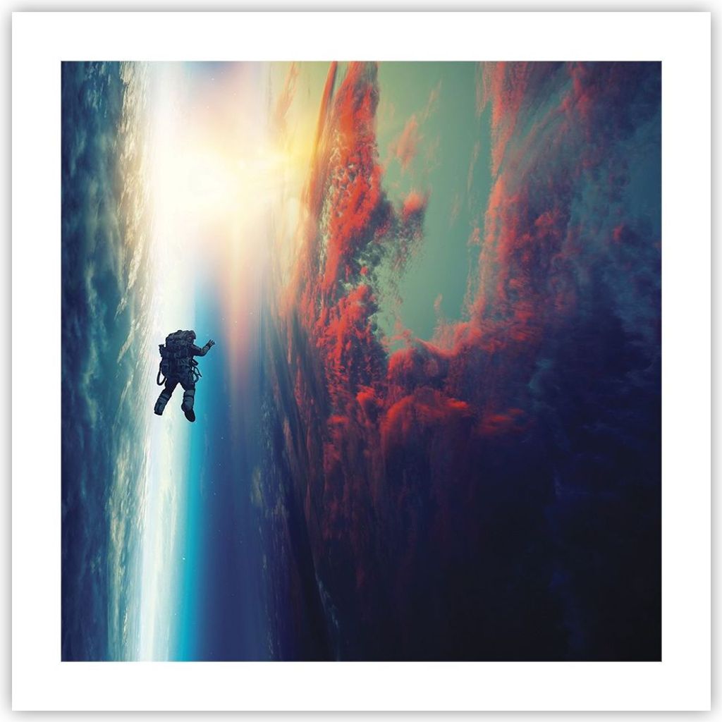 Poster - Poster ohne Rahmen - Kosmos Astronaut Planet - 50x50 cm - Wand Bild - Wanddeko - Wandbilder - Kunstposter - Wandposter - Bilder - Kunstdru...