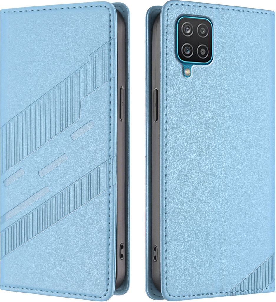 Hülle für Samsung Galaxy A12, Kunstleder Brieftaschen Handyhülle mit Kartenfach und Standfunktion Hellblau