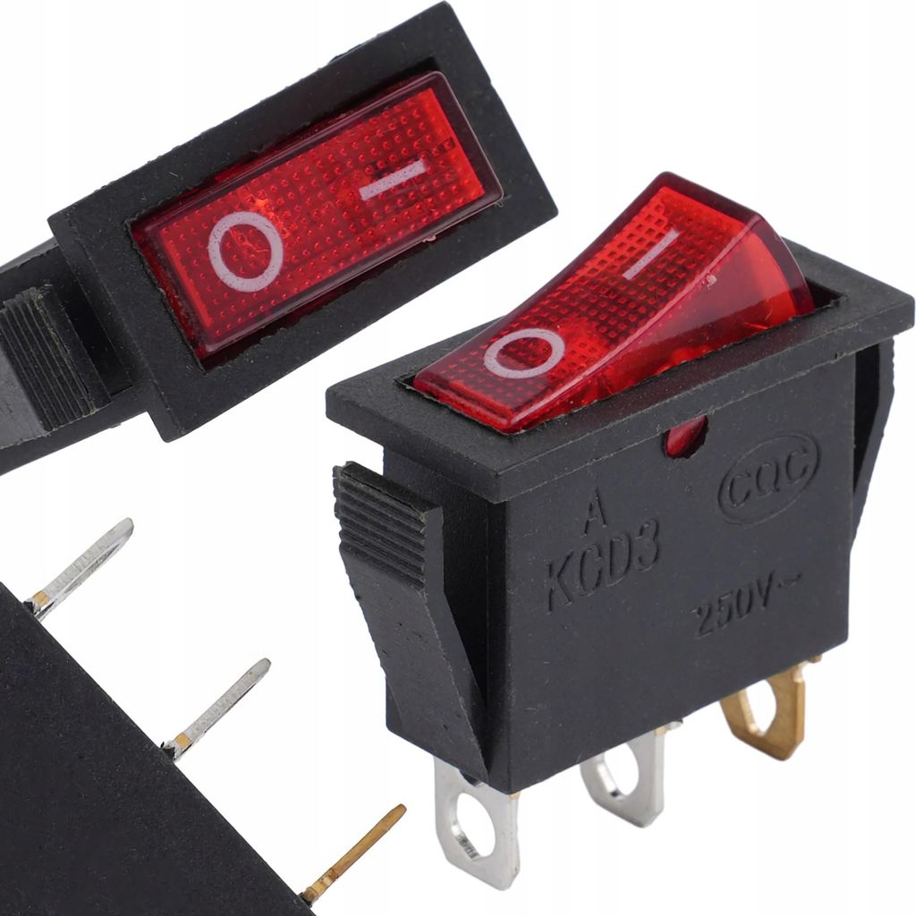 Rosfix KCD3 – Wippschalter 15A 250V ON-OFF | 3 Pins, beleuchtet, hohe Belastbarkeit | Elektrische Anwendungen | Elektronische Komponenten