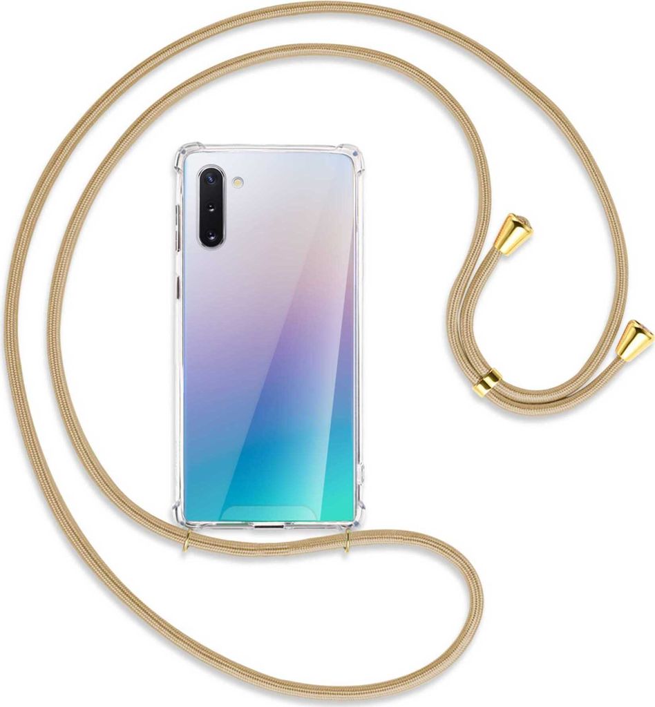 Handykette Backcover-Schutzhülle mit Band (Metall goldfarben) für Samsung Galaxy Note 10 (N970) - caramel