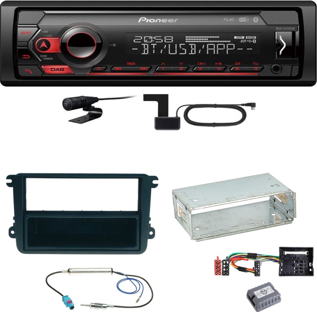Pioneer MVH-S420DAB Bluetooth USB Einbauset für Golf 5 6 Passat 3C CC B7 Touran