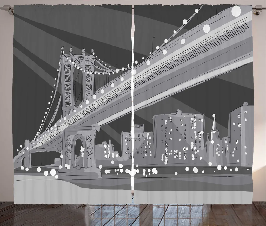 Grand Rideau Rustique Brooklyn NYC Gris Foncé avec Crochets de Fixation