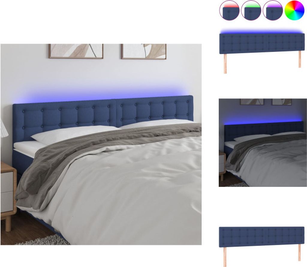 vidaXL LED Kopfteil Blau 200x5x78/88 cm Stoff - Kopf- & Fußenden