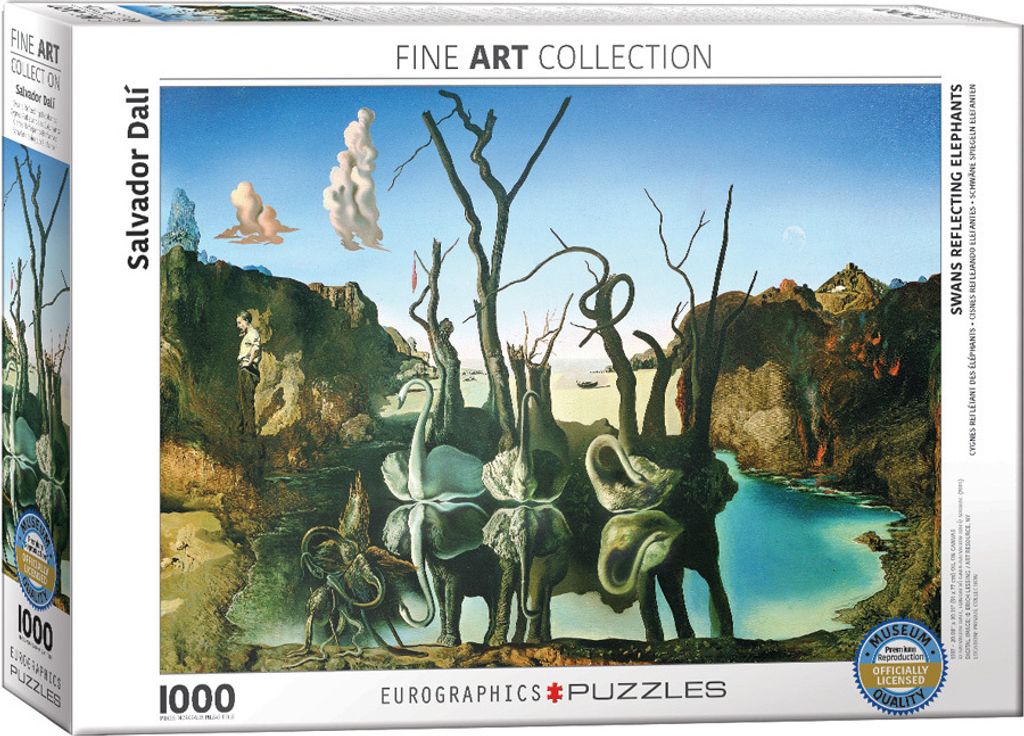 1000 Teile Puzzle - Puzzle - Salvador Dali Schwäne spiegeln Elefanten + DeLuxe 3er Set Puzzle Zubehör