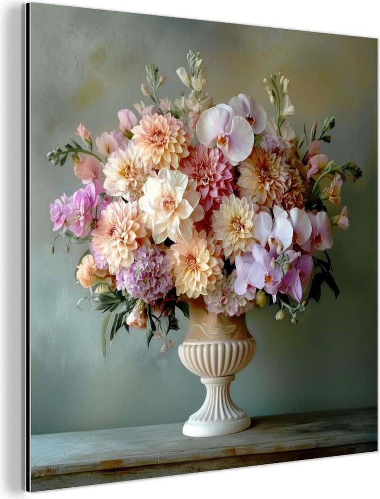 MuchoWow Wanddekoration Metall Metallbild Wandkunst 20x20 cm Orchidee - Strauß - Vase - Blumen MuchoWow Aluminium Gemälde - Alu Dibond Bilder