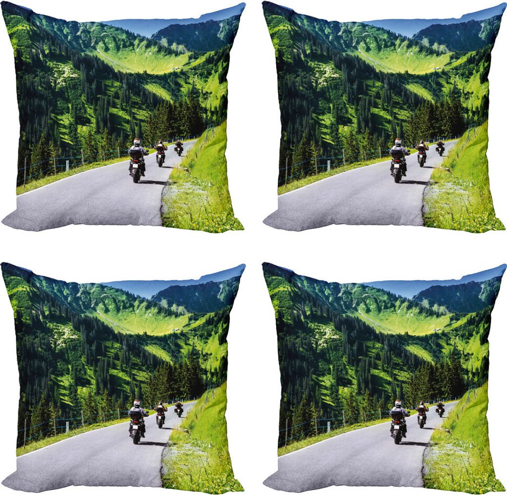 ABAKUHAUS Berg Kissenbezug Set (4 Stück), Fahrrad-Reiter auf Berg, Moderner Doppelseitiger Digitaldruck, 45 cm x 45 cm, Jägergrün