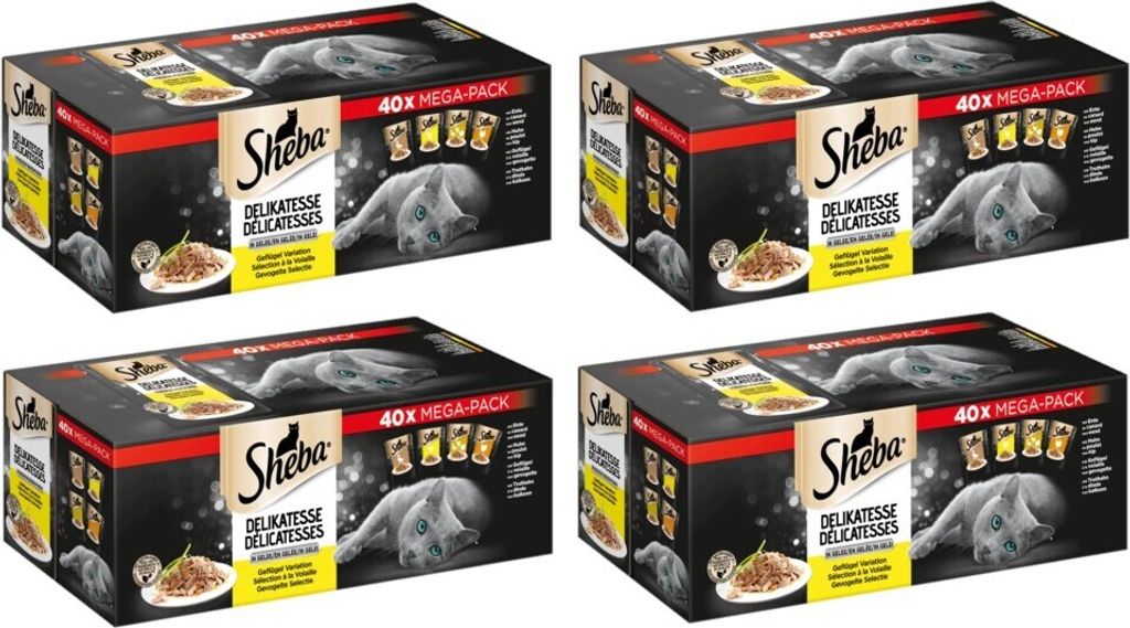 SHEBA Delikatesse Katzenfutter Nassfutter in Gelee Geflügel Variation 4 x 40 x 85g