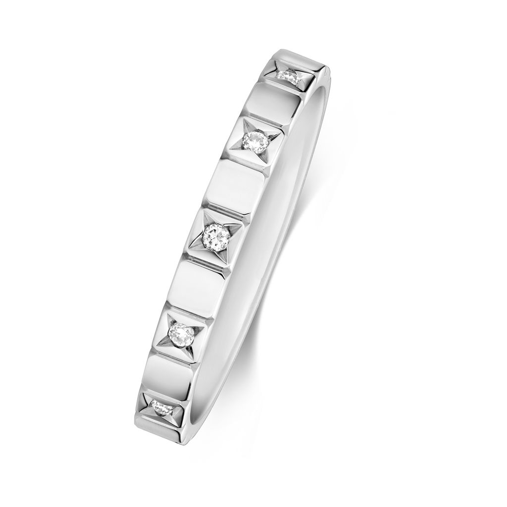 9 Karat (375) Weißgold 1mm Flach Court Form Diamant Trauring/Ehering/Hochzeitsring Brillant-Schliff 0.12 Karat GH - I1, 50 (15.9); TRS279349KWRSK