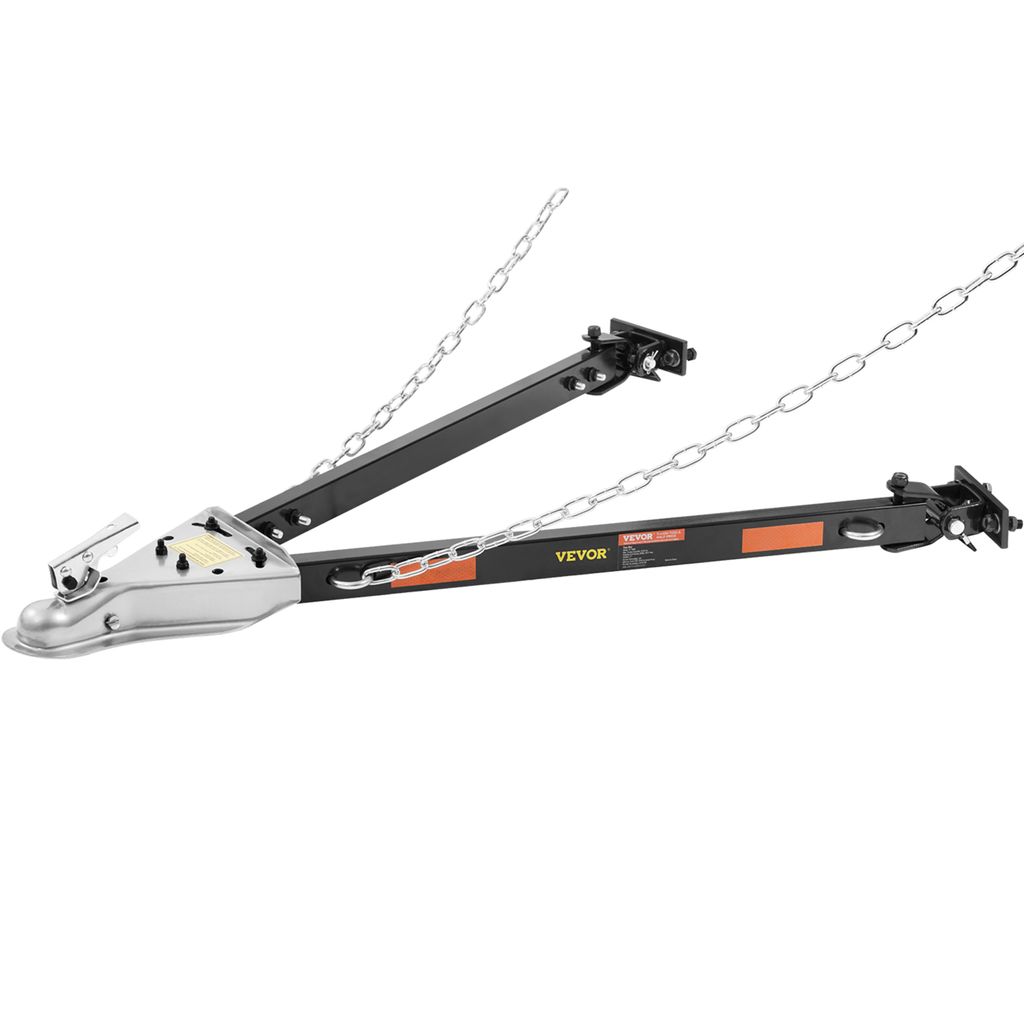 A trailer hitch assembly with safety chains, shown against a white background.