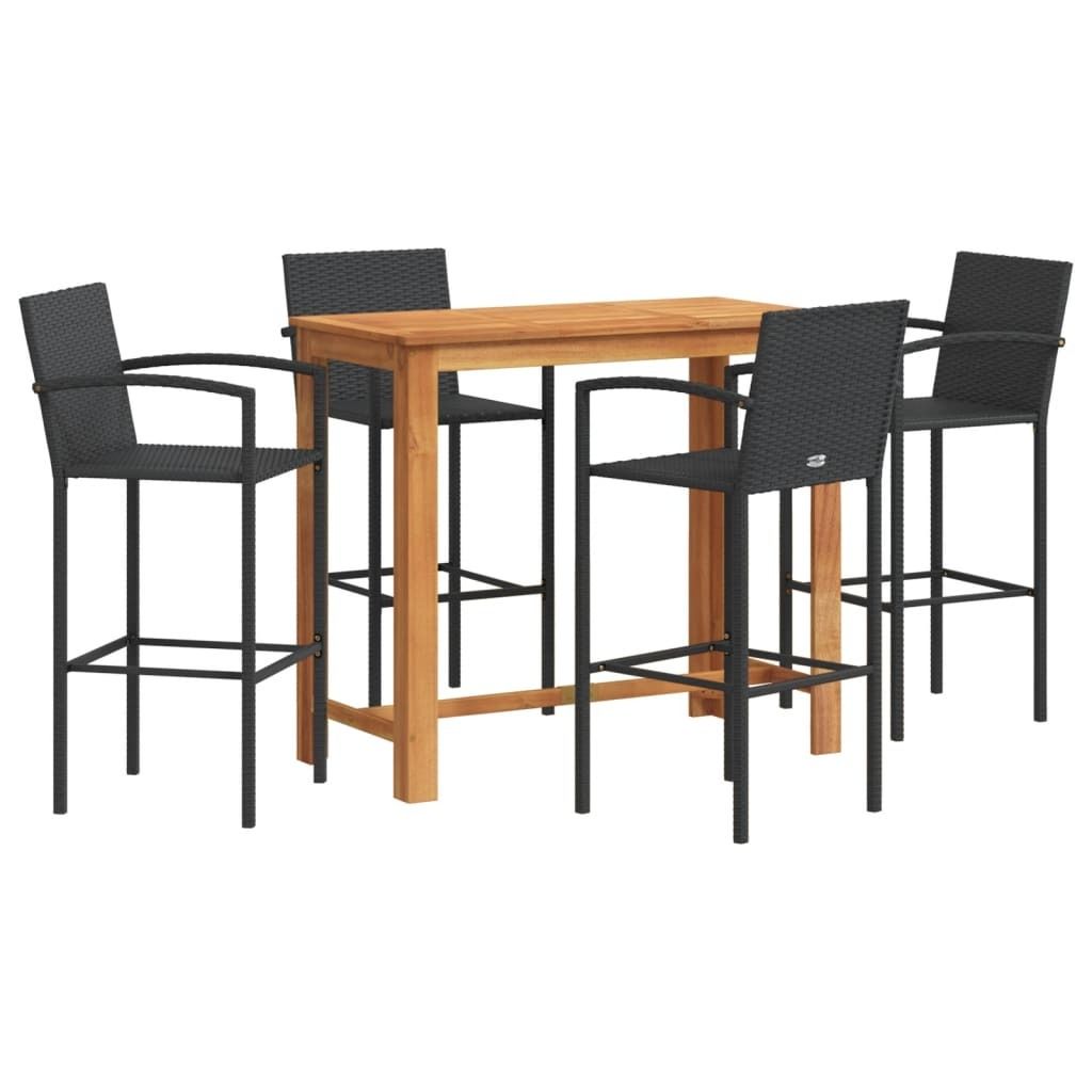 5-tlg. Gartenbar-Set Schwarz Massivholz Akazie und Poly Produktbild 