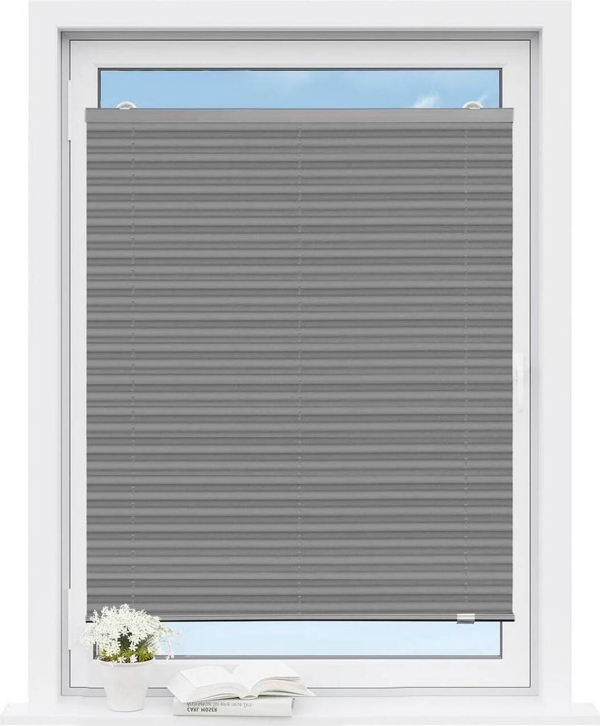 WOLTU Plissee ohne Bohren, Montage Mit Vakuum-Saugnäpfen, lichtdurchlässig, Grau 90 x 130 cm