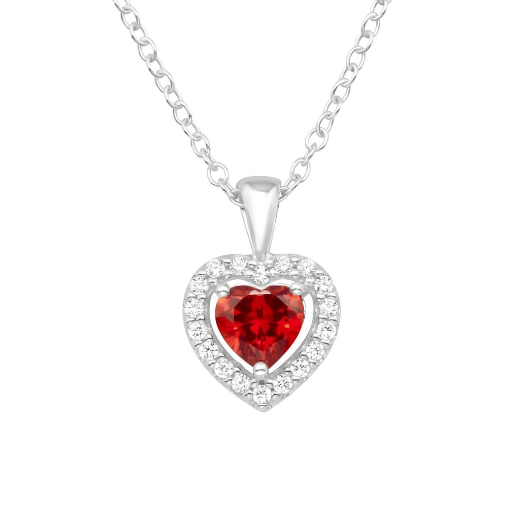 MARTIN1985 Hochwertige 925 Sterling Silber Halskette 45cm Rotes Zirkonia-Herz Damen mit Geschenkverpackung