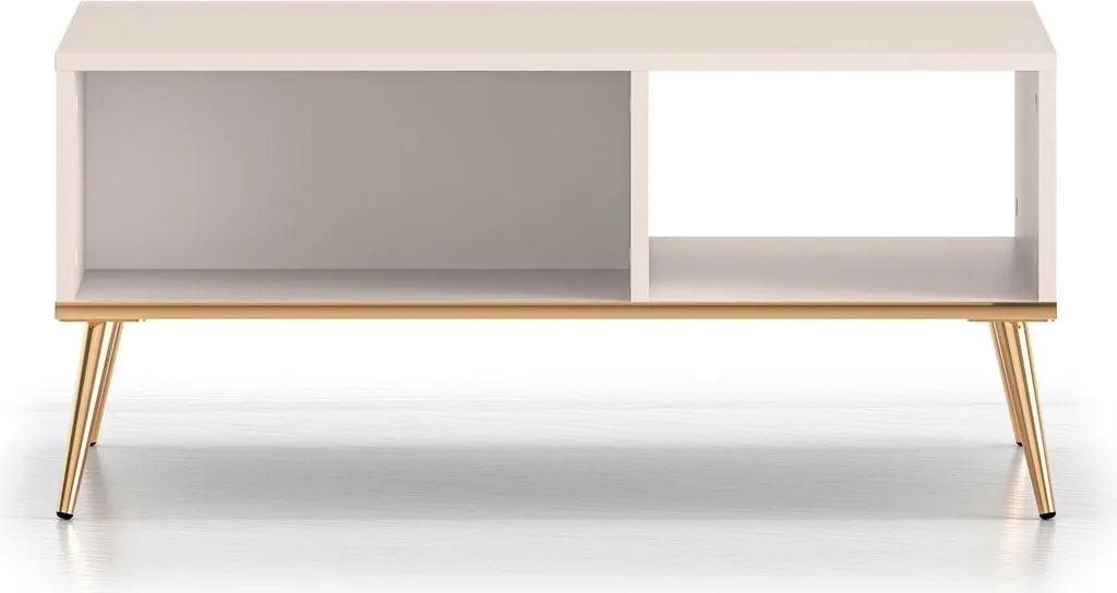 Table Basse 90cm Beige avec Pieds Dorés Selgin - Finition Haut de Gamme - 2