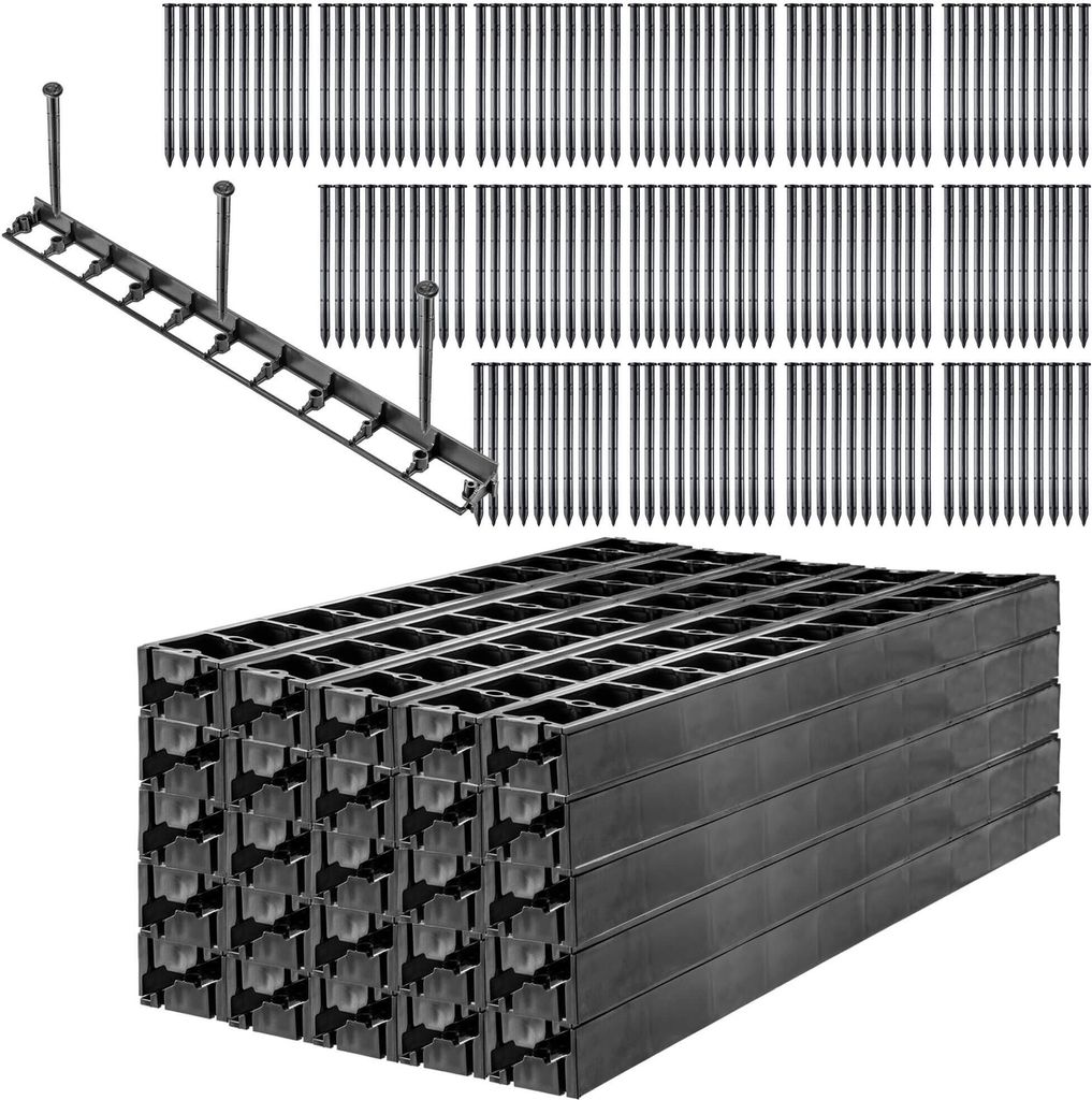 KADAX Rasenkante mit 150 Nägel "Raberg", Beeteinfassung aus Kunststoff mit Click-System, Schwarz, 45 mm, 50 Stück