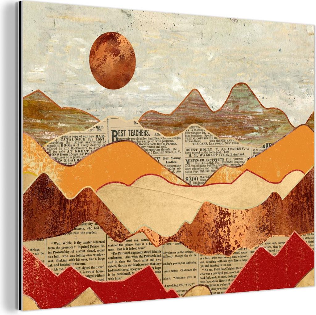 MuchoWow Wanddekoration Metall Metallbild Wandkunst 40x30 cm Vintage - Zeitung - Bronze - Abstrakt - Landschaft - Farben MuchoWow Aluminium Gemäld...