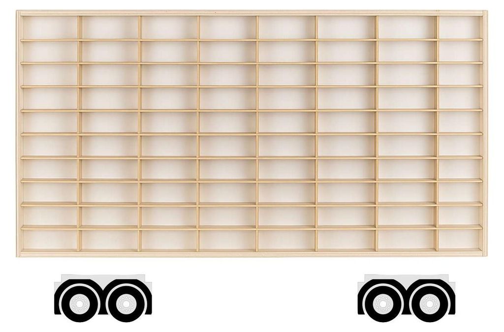 ArtTwist Trailer für Modellauto Vitrine | Hot Wheels Aufbewahrung zu 80 Fächen | Sammlervitrine Hängend 78,5cm x 40cm x 4cm | Setzkasten Holz f...