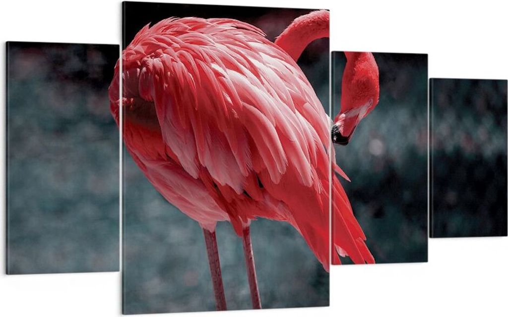 Bild auf Leinwand - Leinwandbild - 4 Teile - Flamingo Rosa Vogel - 160x90cm - Wand Bild - Wanddeko - Wandbilder - Leinwanddruck - Bilder - Wanddeko...