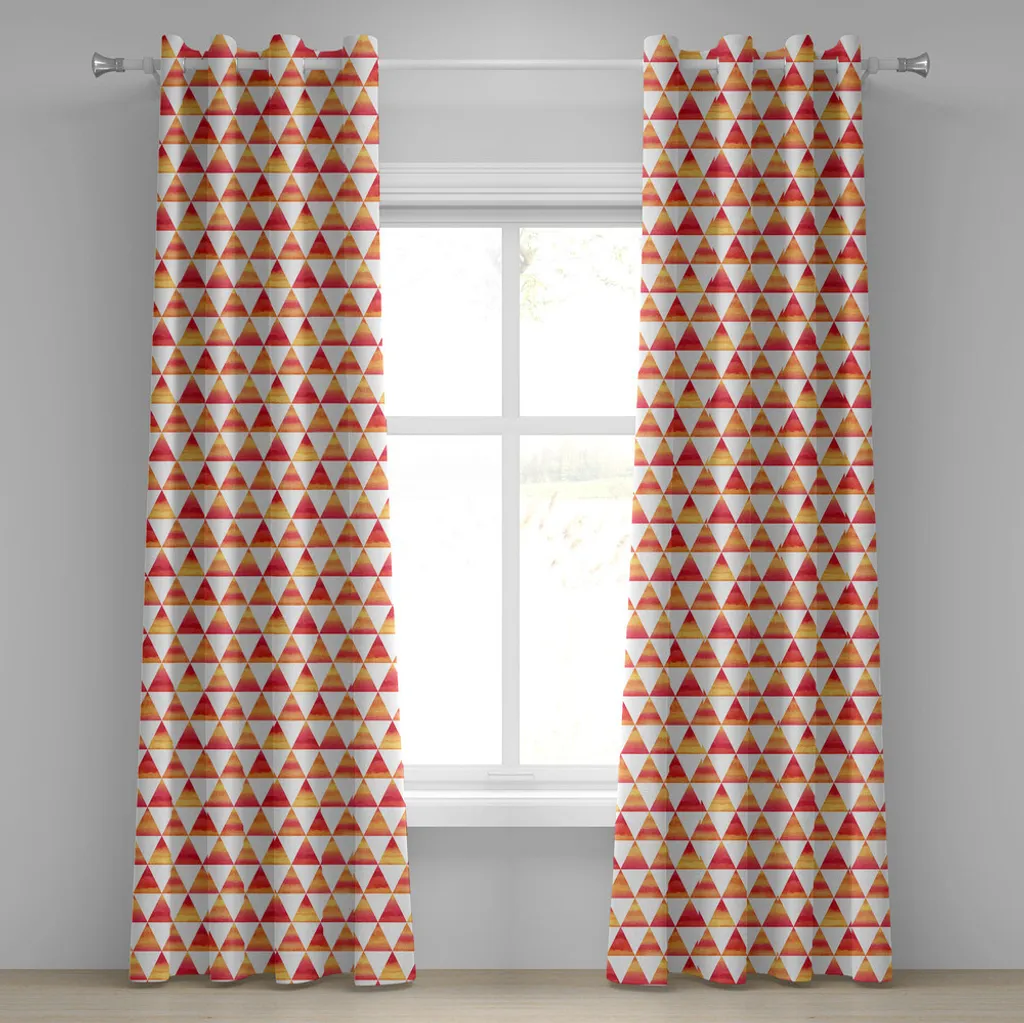 ABAKUHAUS Tenda con occhielli astratta, forme geometriche triangolari in stile acquerello Effetti pennello Immagine artistica, tende decorative a 2 pannelli per finestre, 280 cm x 225 cm, arancione scarlatto - 1