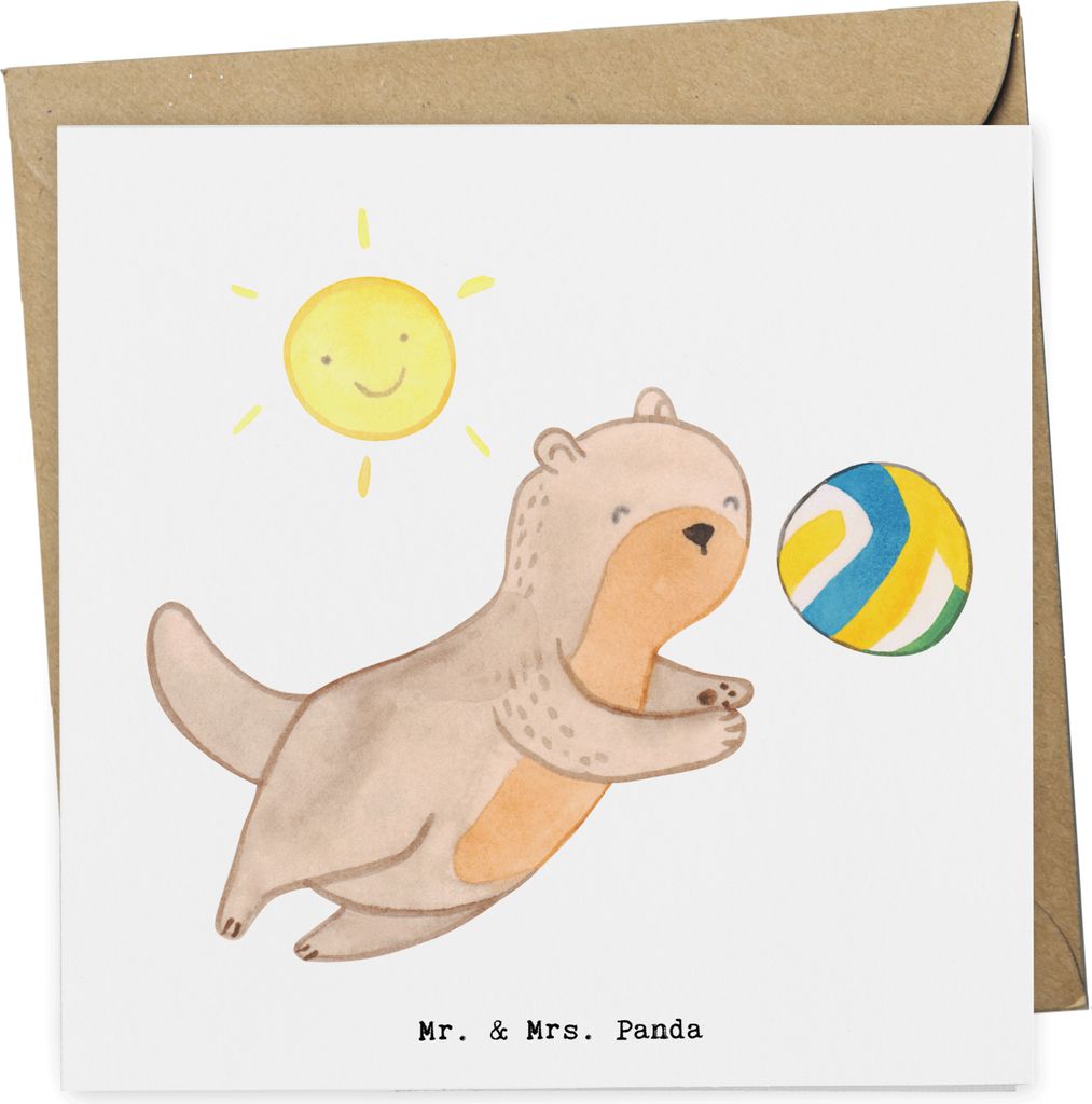 Mr. & Mrs. Panda Grußkarte Otter Beachvolleyball - Weiß - Geschenk, Volleyballturnier, faltkarte, Klappkarte, Glückwunschkarte, Volleyball, dopp...