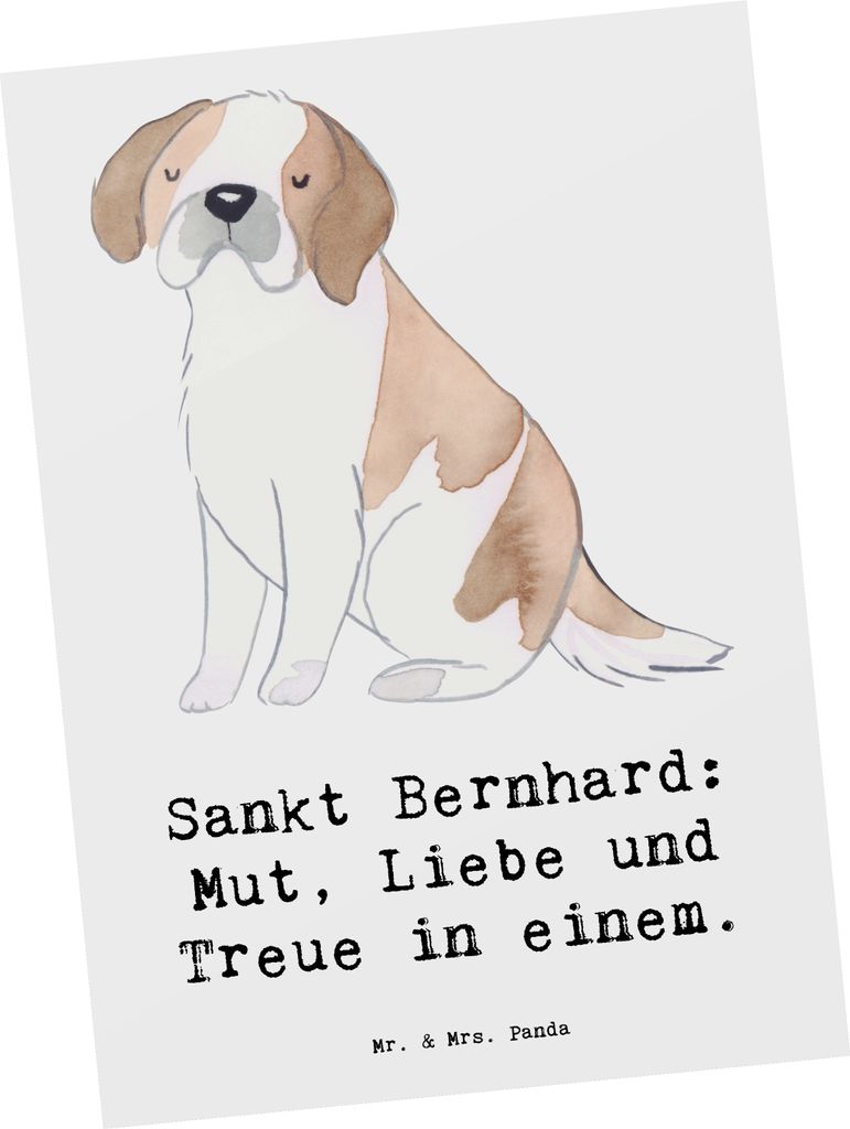 Mr. & Mrs. Panda Postkarte Sankt Bernhard - Weiß - Geschenk, Tapferkeit, Postkarten, edle Tugenden, freundlicher Hund, Grußkarte, Saint Bernard, ...