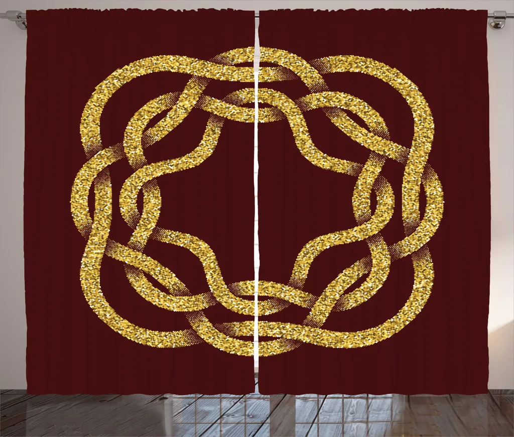 Rideau à boucles motifs celtiques bordeaux et moutarde 280x225 cm