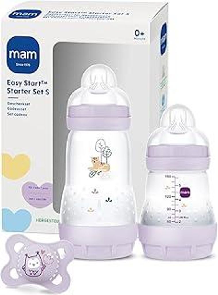 MAM Easy Start Anti-Colic Starter Set S, Baby Erstausstattung mit 2 Anti-Colic Flaschen (160 ml & 260 ml) inkl. Sauger Größe 1 und Schnuller, Bab...