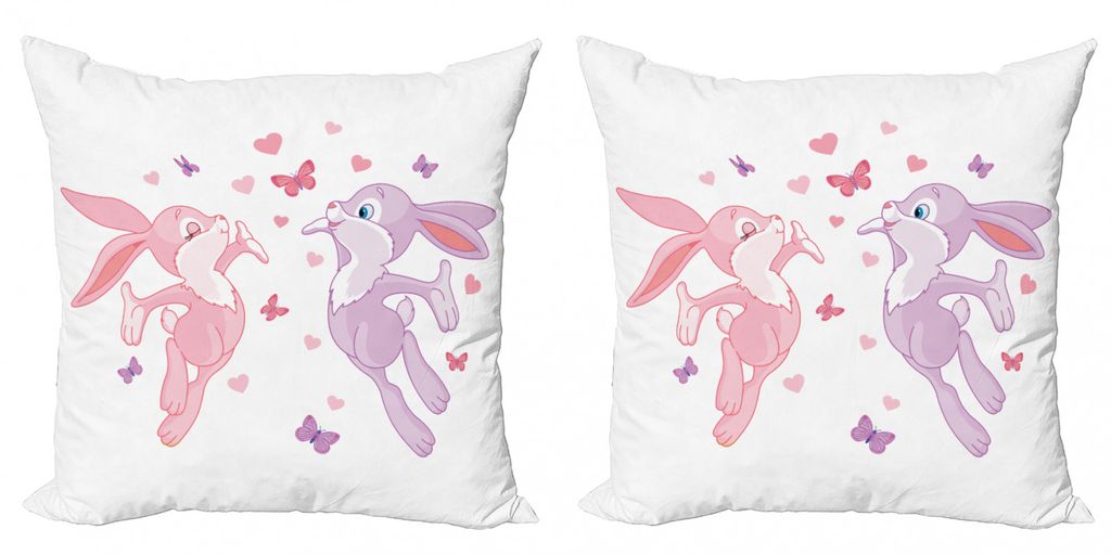 ABAKUHAUS Schmetterling Kissenbezug Set (2Stück), Valentinsgruß Häschen Liebes Herzen Und Schmetterlingen Natürlichem Leben Bild, 60x60cm, Pink...