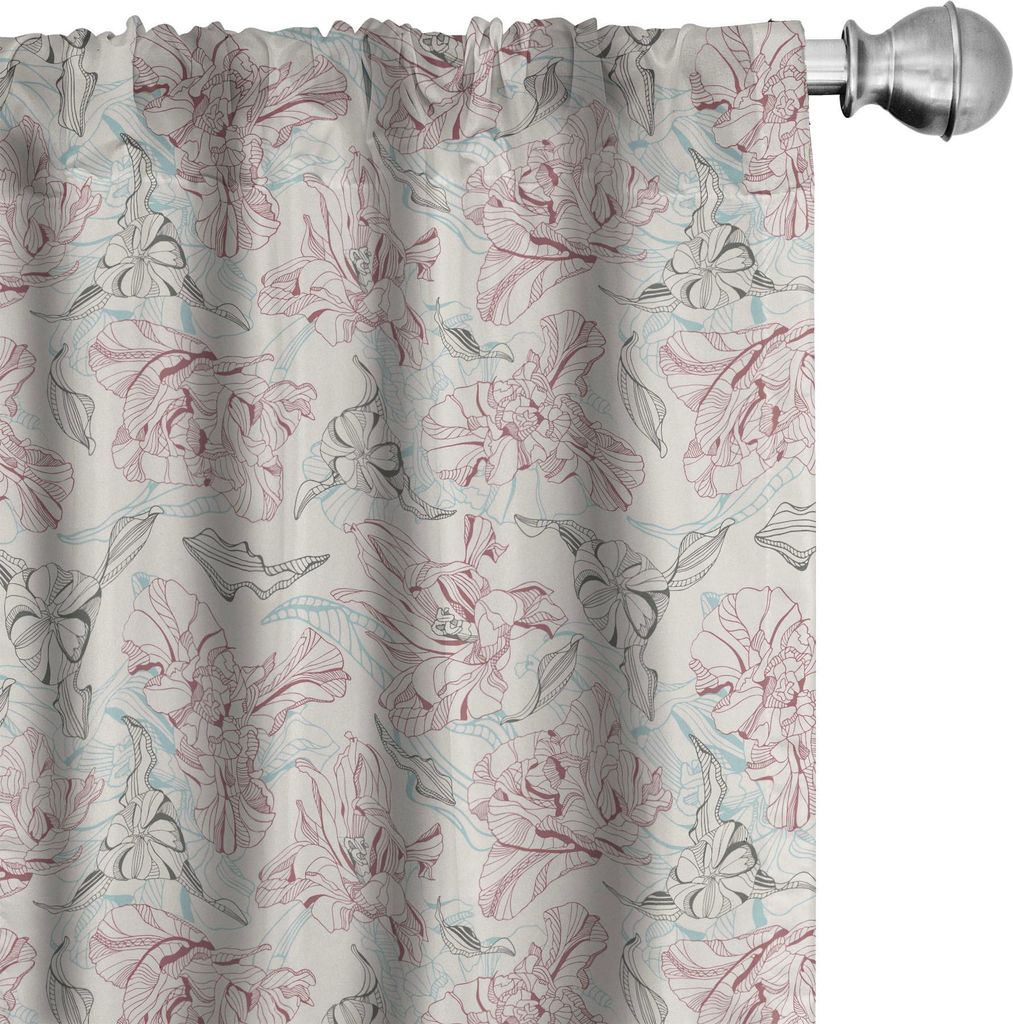 ABAKUHAUS Jahrgang Vorhänge, Gardinen, Pastell Umriss Tulpe-Blumen-Deko-Print, 2 Stück 75 x 245 cm, Champagner Blasse Rosa
