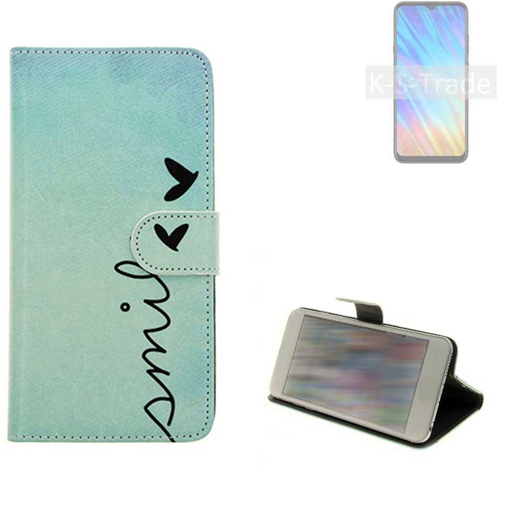 K-S-Trade Schutz Hülle Handy Hülle kompatibel mit HiSense F40 Hülle Handyhülle cover bookstyle Etui Handyhülle ''smile'' türkis Standfunktion