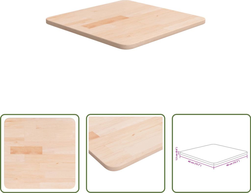 The Living Store Tischplatte Quadratisch 40x40x1,5 cm Eichenholz Unbehandelt