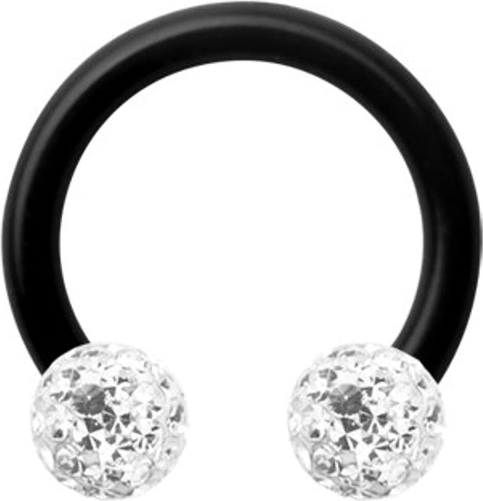 Karisma Titan Black G23 Hufeisen Brustpiercing Intimpiercing Septum Sealed mit Kristall Elements 4/4mm Weisse Kugeln Epoxyharz S - 14.0 Millimeter