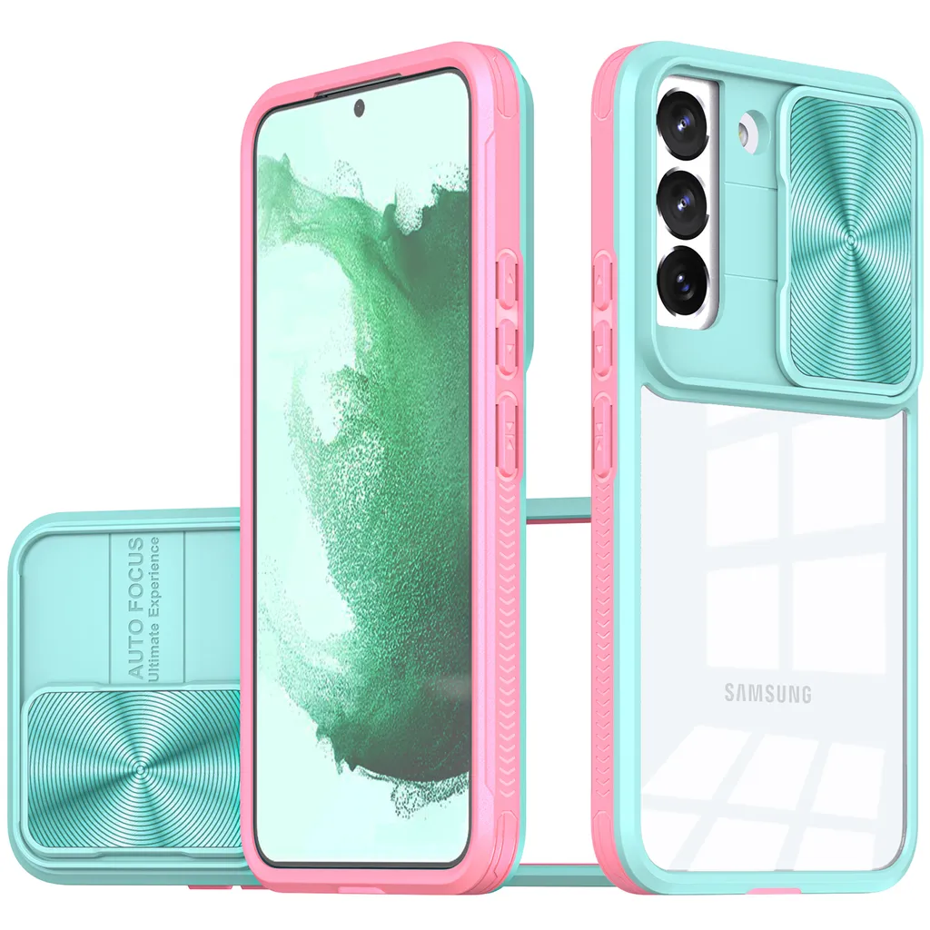 Cover Samsung S22 5G Protezione Fotocamera Azzurra in TPU e PC