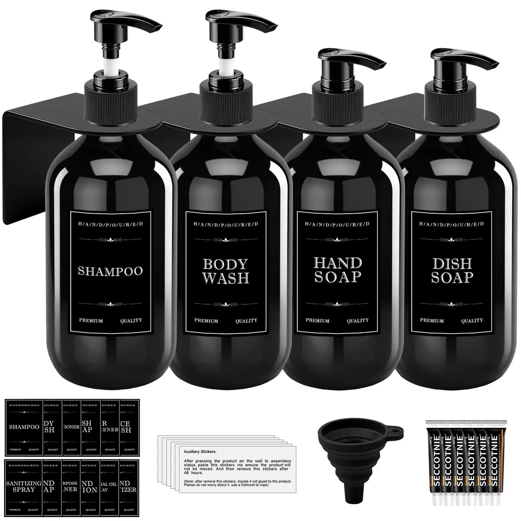 Flacon pompe mural pour la douche distributeur savon rechargeable 4 pcs