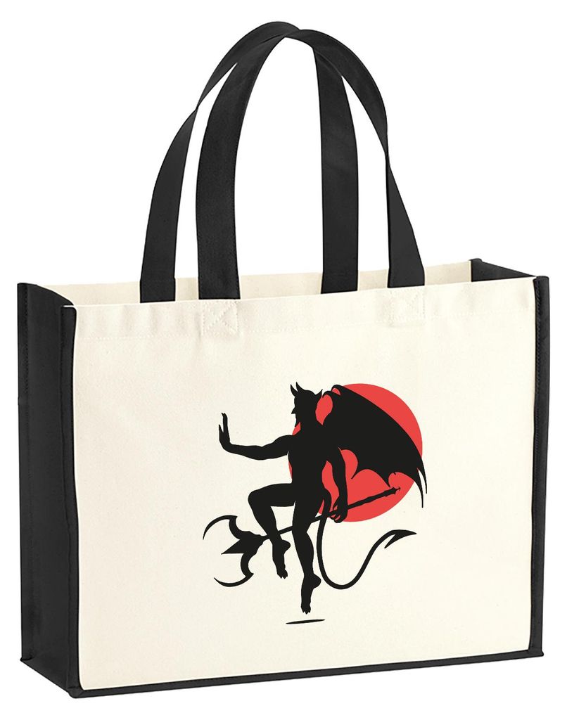 Huuraa Jutetasche Teufel Devil 21 Liter Black Jute und Baumwolle Einkaufstasche Geschenkidee