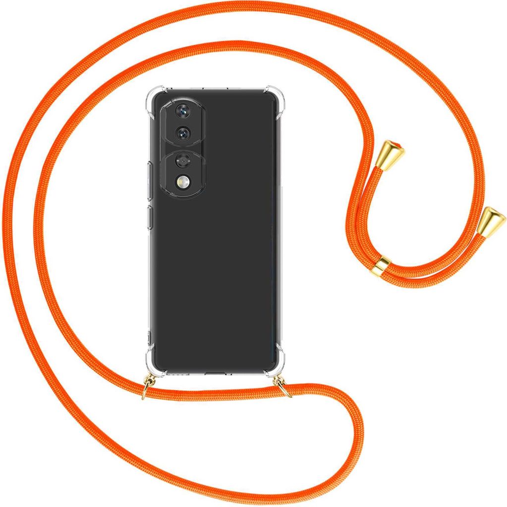 Handykette Backcover-Schutzhülle mit Band (Metall goldfarben) für Honor 90 Pro (REP-AN00, 6.78'') - neonorange