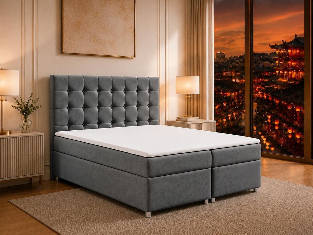 Best for Home Boxspringbett mit Bettkasten Trinity K-9 Bonellfederkern inkl. Topper, mit Lieferung, Aufbau & Entsorgung 200x200-Graphit
