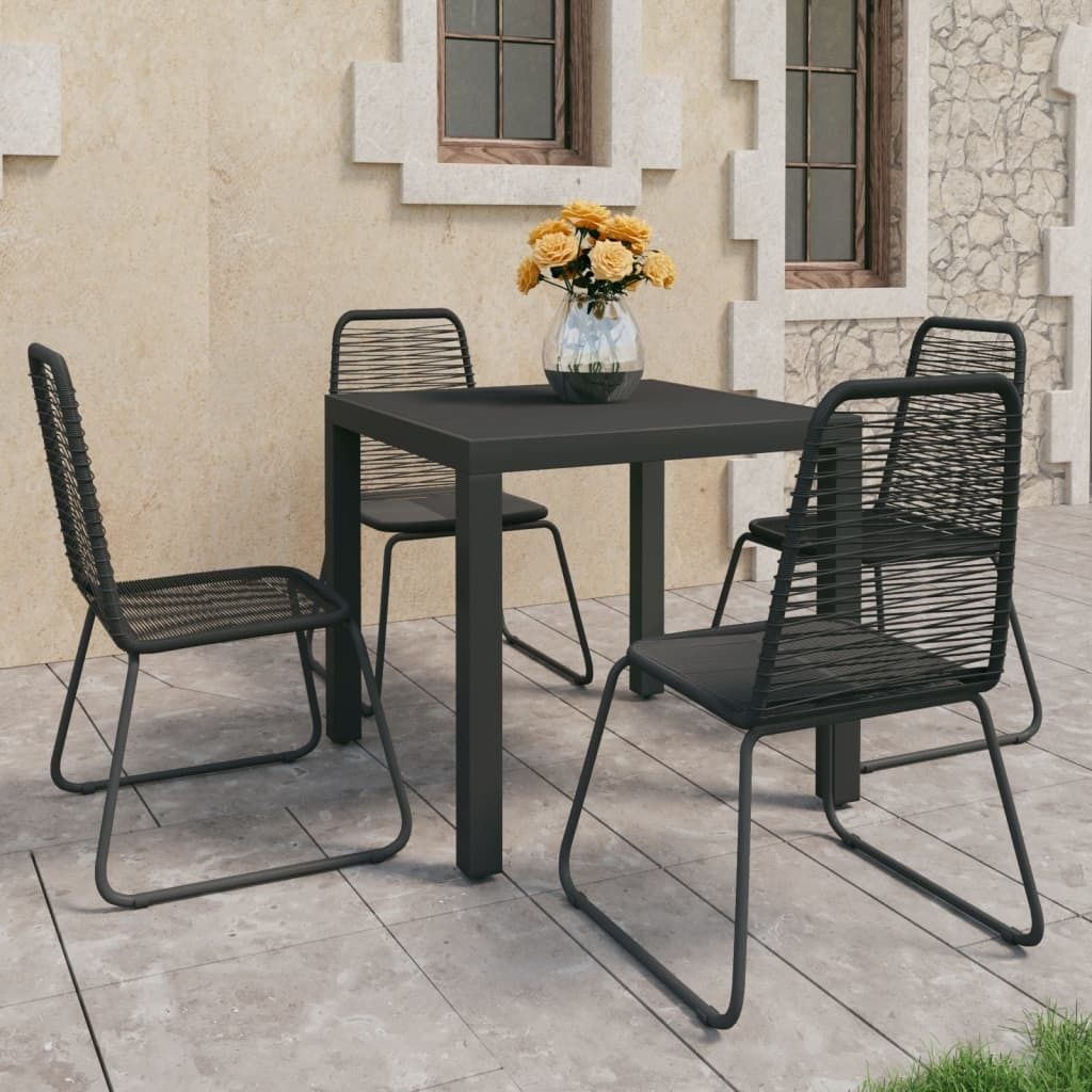 Möbel 5-tlg. Garten-Essgruppe PVC Rattan Schwarz - Balkonmöbel 3060119