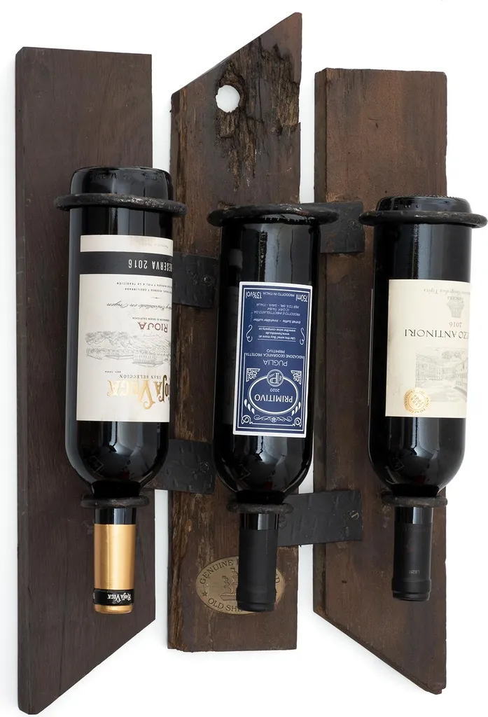 Casier à vin en bois de vieux bateau rustique et support mural 55cm