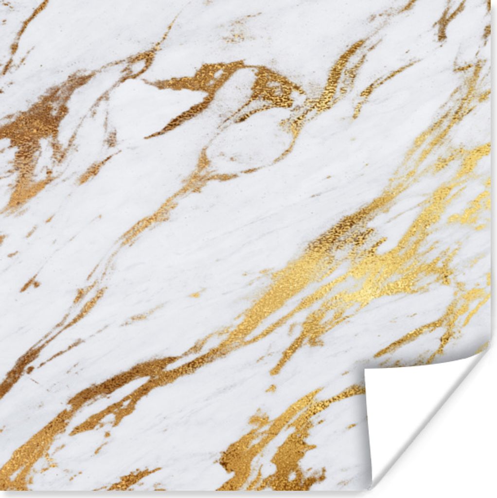MuchoWow Poster Marmor - Gold - Weiß - Chic 75x75 cm - Wand Dekoration