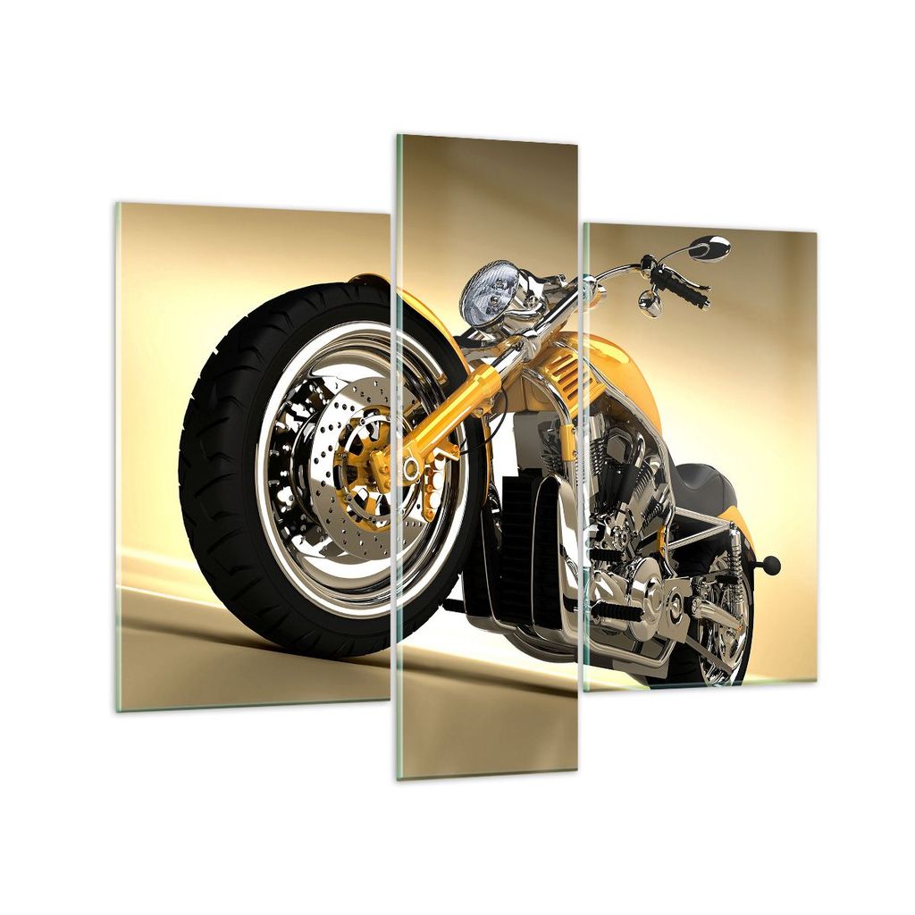 Bilder auf glas - Motorrad Chrom Rad - 95x80cm - Glasbilder - Wandbilder - Kunstdruck - zum Aufhängen bereit - Wanddekoration aus Glas - Glas Bild...