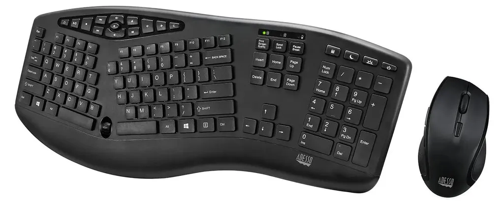Adesso WKB-1600 Clavier Sans Fil Ergonomique avec Souris Optique 2,4GHz