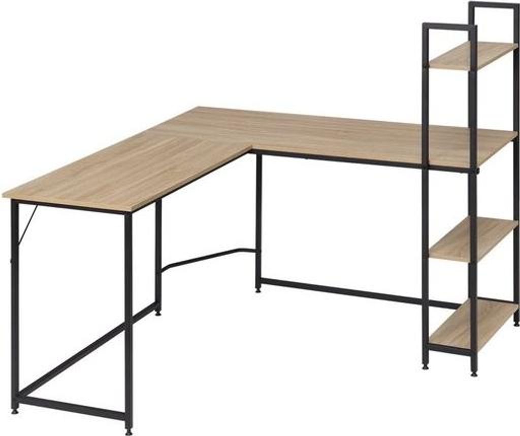 Eckschreibtisch mit Stauraum - großzügiger Arbeitsplatz - stylisch & modern - geeignet für Homeoffice & Studium - Eiche hell/schwarz